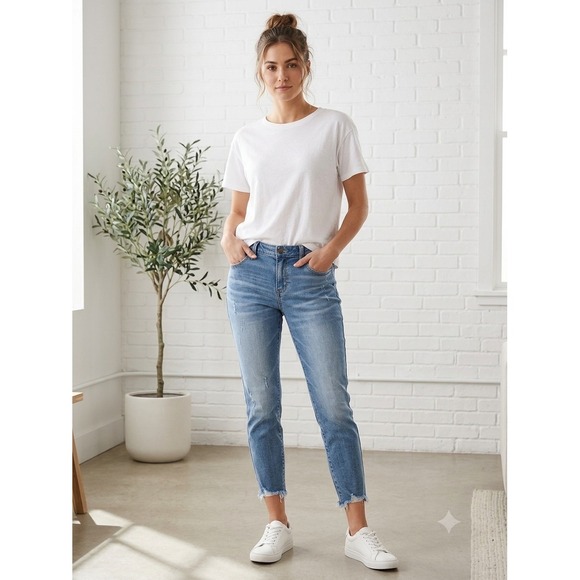 Liverpool Denim - Liverpool Los Angeles Womens Frayed Hem Cropped Jeans Medium Wash Blue Size 8/29